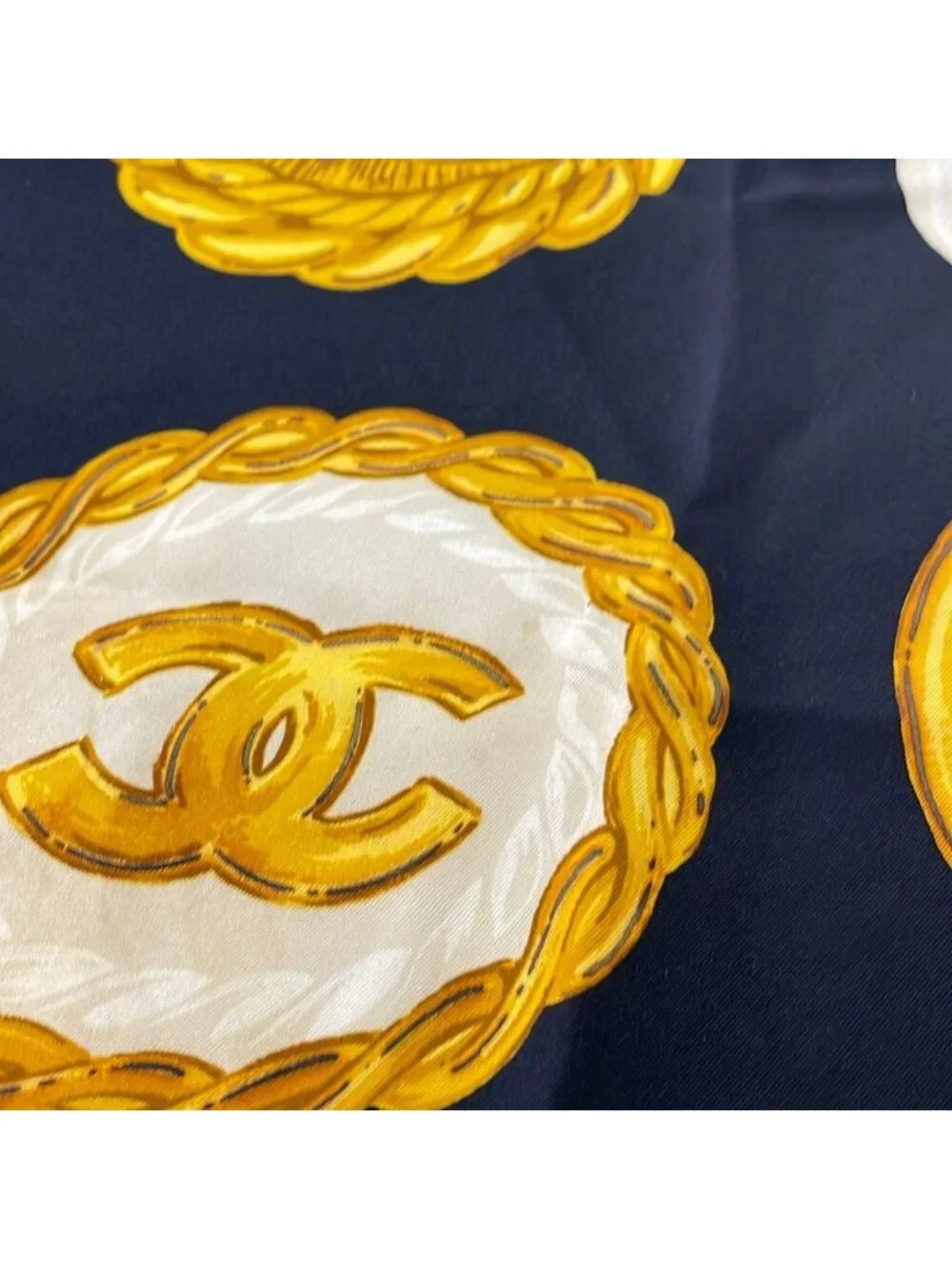 Chanel Scarf Black Dark Yellow Multi CC Logo